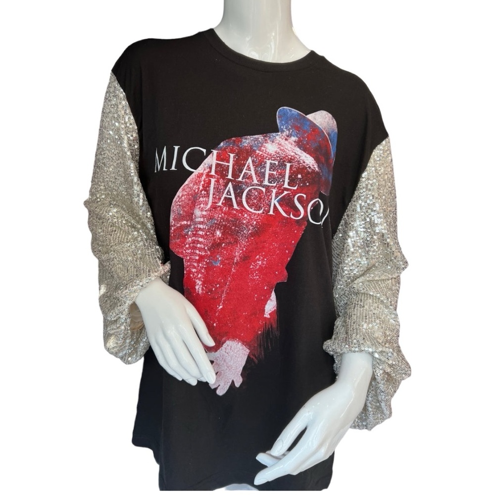 CUSTOM SLEEVED...Vintage MICHEAL JACKSON SHIRT WITH SEQUIN PUFF BALLOON Sleeves